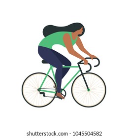 Cool character young woman riding bicycle. Stylish female hipsters. Design vector isolated.