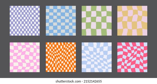 Cool Checkered Groovy Pattern. Funky Retro Vintage Distorted Background.
