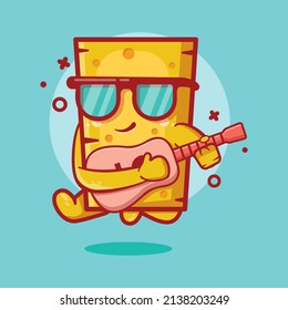 cool cheese character mascot playing guitar isolated cartoon in flat style design  svg