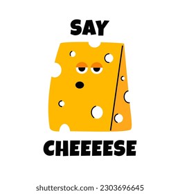 Cool cheese character in trendy flat style. Vector illustration isolated on white background.