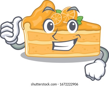 Cool cheesecake orange cartoon design style making Thumbs up gesture