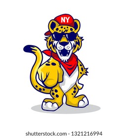 cool cheetah with hat and sunglasses ca be used as mascot or logo