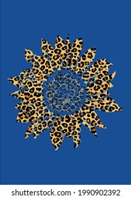 Cool Cheetah Leopard Print Sunflower for Women Girls Vector Ilustración Diseño gráfico para documentos e impresión