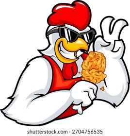 Cocinero fresco del pollo que sostiene la baqueta frita crujiente