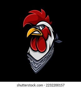 Cool chicken head with glasses. Character vector illustration