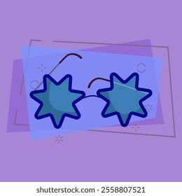 Cool childish sunglasses. Blue summer eyewear with star shaped frame and thin temples Vector illustration can be used for topics like vacation, fashion, trendy