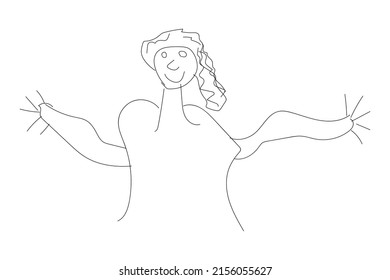 Cool children's drawing of a girl, popular abstract style.