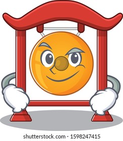 Cool chinese gong Scroll mascot character with Smirking face