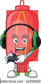 Cool chinese traditional paper cartoon mascot with headphone and controller