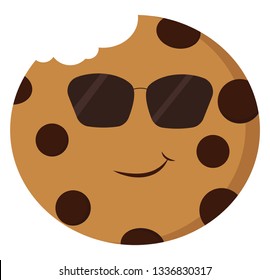 Cool choclate chip cookie with sunglasses vector illustration on white background.