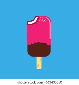 Cool chocolate ice cream in sweet pink glaze.Vector tasty illustration in modern flat design. Sweet icon or logo concept.