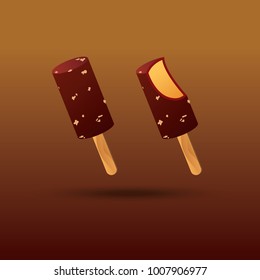 Cool Chocolate Popsicle Full And Bitten Vector Illustration