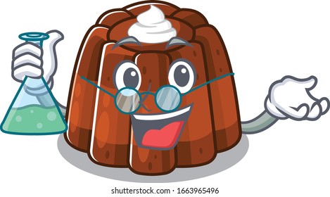 Cool chocolate pudding Professor cartoon character with glass tube