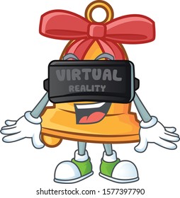 cool christmas bell character in Virtual reality headset