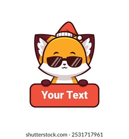 cool christmas fox holding text label