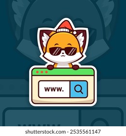 Cool Christmas Fox Holding a Web Search Icon Sticker Design Vector