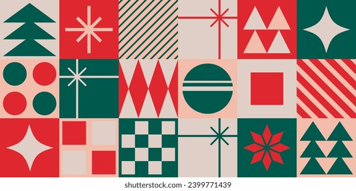 Cool Of Christmas Geometric Pattern. Abstract Geometrical Textures. Simple geometric pattern. Swiss Design Shapes. Bauhaus Decorative Background. Graphic Artwork.