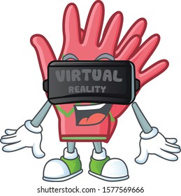 cool christmas gloves character in Virtual reality headset