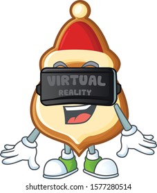 cool christmas hat cookies character in Virtual reality headset