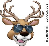 A cool Christmas Santas reindeer cartoon character in sunglasses