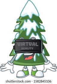 cool christmas tree snow character in Virtual reality headset