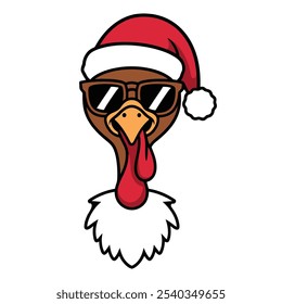 Cool Christmas Turkey Wearing Santa Hat and Sunglasses