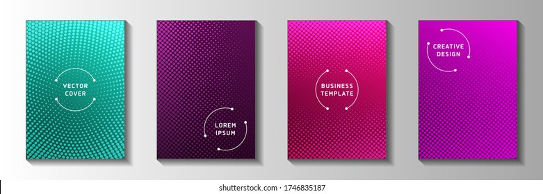 Cool circle faded screen tone front page templates vector collection. School flyer perforated screen tone patterns. Retro manga comics style title page layouts. Gradient design.