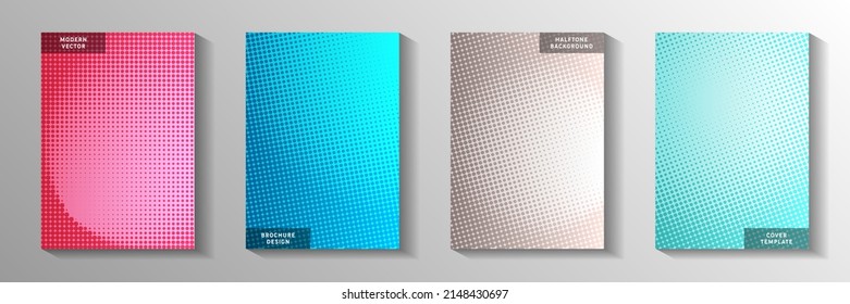 Cool circle faded screen tone cover page templates vector series. School magazine perforated screen tone patterns. Vintage comics style title page leaflets. Rectangle folders.