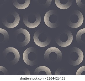 Círculos Frescos Modernos Trendy De Diseño Sin Maravilla El Vector De Patrón Trabaja Resumen De Fondo. Impresión repetitiva de moda de estilo retro de los años 60 y 70. Fondo de escritorio gráfico gris infinito. Ilustración de arte de semitono