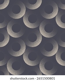 Cool circles volumetric seamless pattern trend grainy textured abstract vector background. Halftone art illustration for chic fashionable textile print. Boundless abstraction for home decor wallpaper