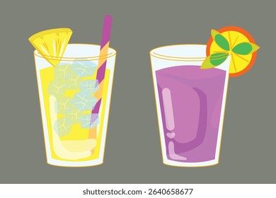 Cool citrus and grape juice vector editable stroke 