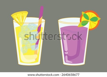 Cool citrus and grape juice vector editable stroke 