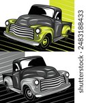 Cool classic pickup truck colored green and dark grey