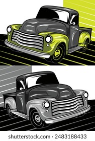 Cool classic pickup truck colored green and dark grey