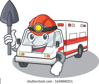 Cool clever Miner ambulance cartoon character design