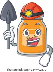 Cool clever Miner apple jam cartoon character design