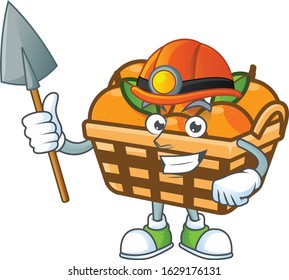 Cool clever Miner basket oranges cartoon character design