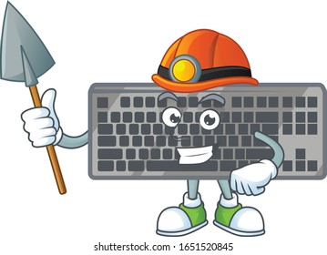 Cool clever Miner black keyboard cartoon character design