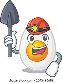 Cool clever Miner boiled egg cartoon character design