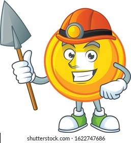 Cool clever Miner chinese gold coin cartoon character design