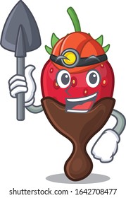 Cool clever Miner chocolate strawberry cartoon character design