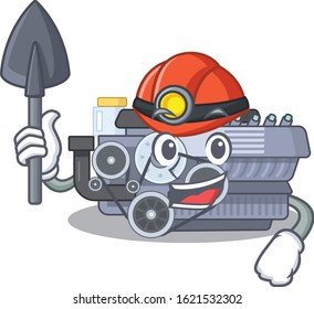 Cool clever Miner combustion engine cartoon character design