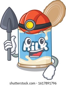 Cool clever Miner condensed milk cartoon character design