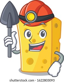 Cool clever Miner emmental cheese cartoon character design