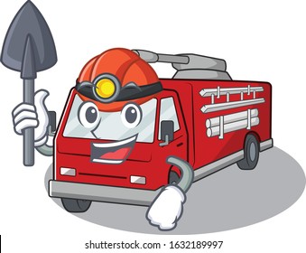 Cool clever Miner fire truck cartoon character design