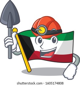 Cool clever Miner flag kuwait cartoon character design