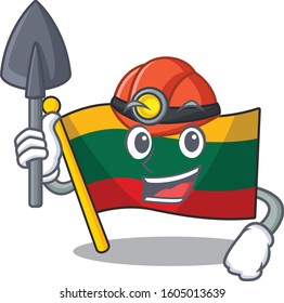 Cool clever Miner flag lithuania cartoon character design