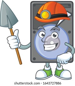 Cool clever Miner hard disk cartoon character design