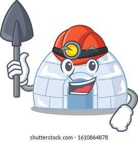 Cool clever Miner igloo cartoon character design