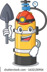 Cool clever Miner oxygen cylinder cartoon character design